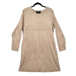 Joh Dress Women's XL Aurora Long Sleeve Pockets Faux Suede Classic Shift Tan